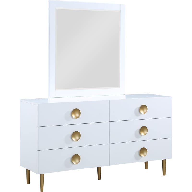 Maklaine 6-Drawer Contemporary Metal Double Dresser in Rich White