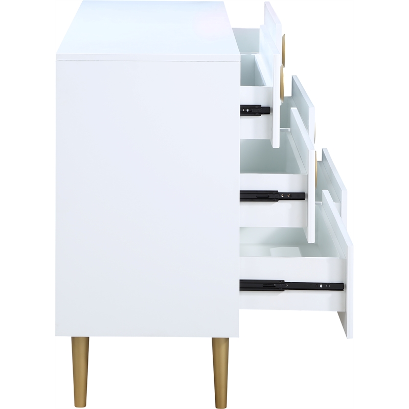 Maklaine 6-Drawer Contemporary Metal Double Dresser in Rich White