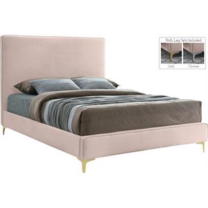 Maklaine Pink Velvet King Bed with Gold and Chrome Legs Included