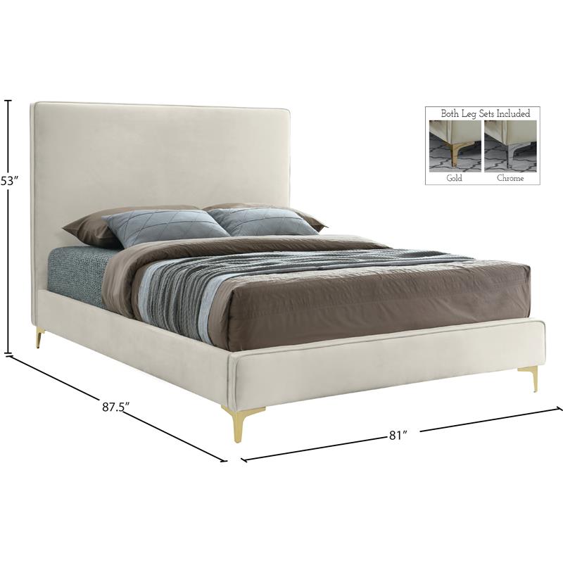 Maklaine Cream Velvet King Bed with Gold and Chrome Legs Included