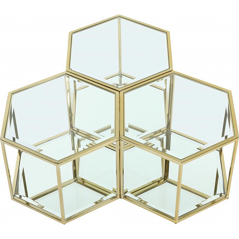 Maklaine 3-Piece Modular Stainless Steel and Glass Coffee Table in Brushed Gold
