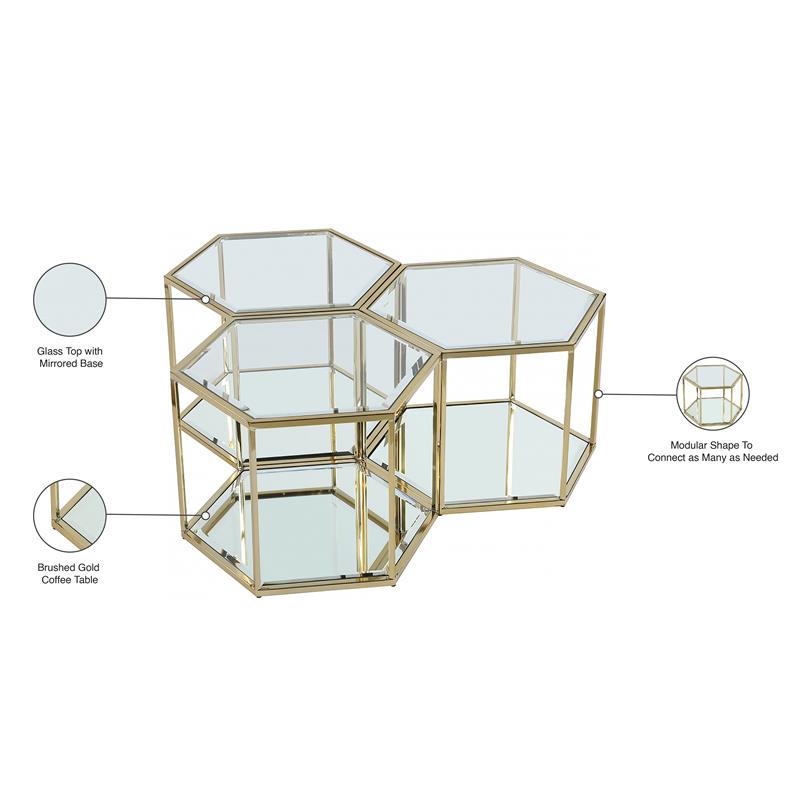 Maklaine 3-Piece Modular Stainless Steel and Glass Coffee Table in Brushed Gold