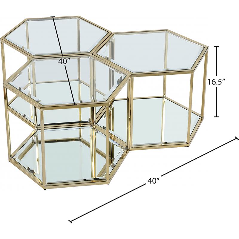 Maklaine 3-Piece Modular Stainless Steel and Glass Coffee Table in Brushed Gold