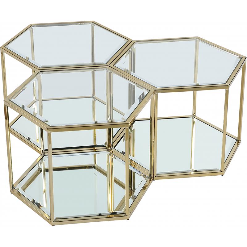 Maklaine 3-Piece Modular Stainless Steel and Glass Coffee Table in Brushed Gold