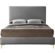 Maklaine Gray Velvet Queen Bed with Gold and Chrome Legs Included