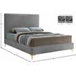 Maklaine Gray Velvet Queen Bed with Gold and Chrome Legs Included