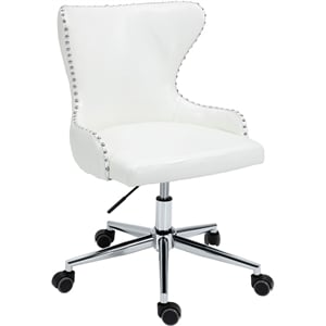 maklaine contemporary faux leather swivel adjustable office chair in white