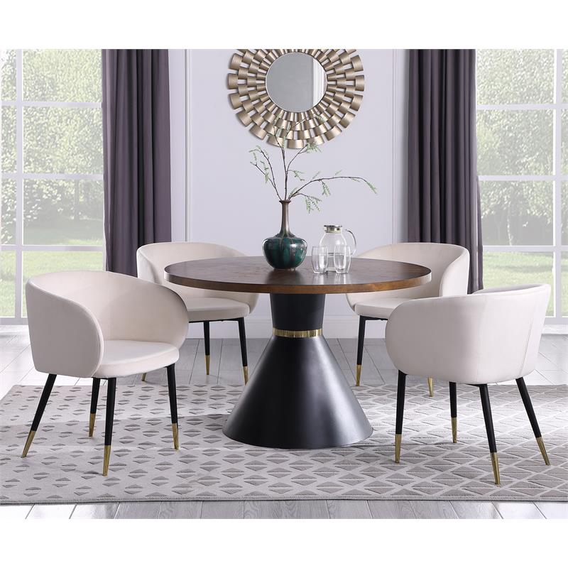 Maklaine Contemporary Wood Dining Table in Matte Black/Brown Ashburl Veneer/Gold
