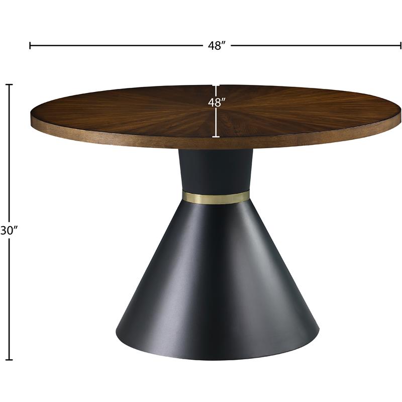 Maklaine Contemporary Wood Dining Table in Matte Black/Brown Ashburl Veneer/Gold
