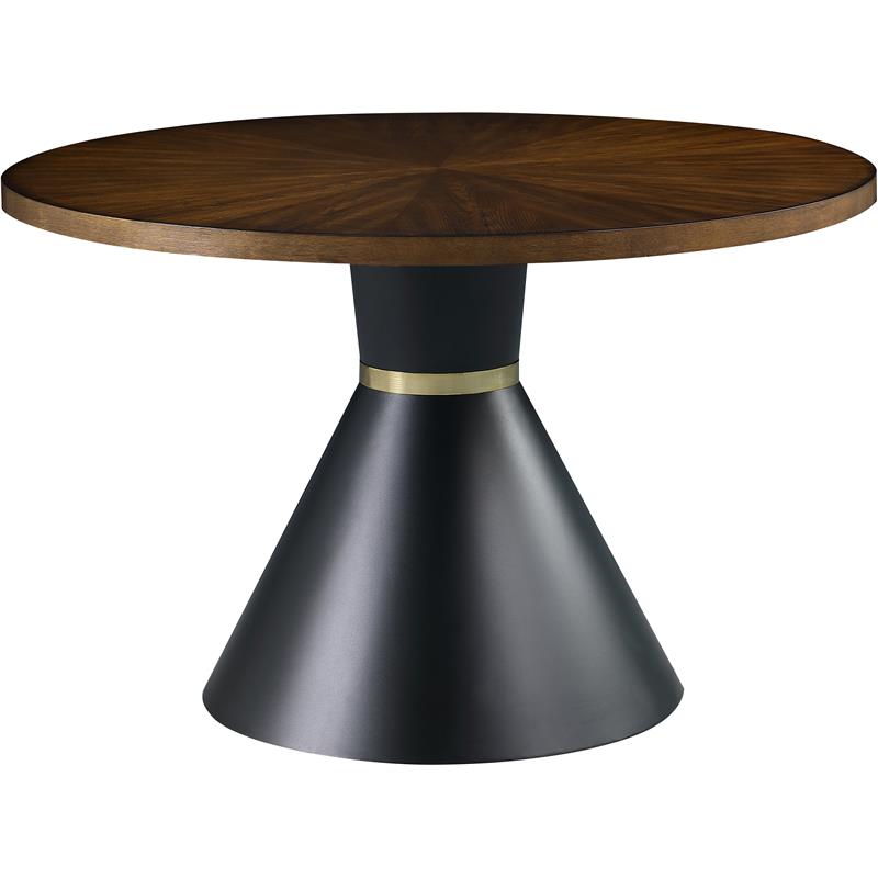 Maklaine Contemporary Wood Dining Table in Matte Black/Brown Ashburl Veneer/Gold