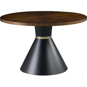 Maklaine Contemporary Wood Dining Table in Matte Black/Brown Ashburl Veneer/Gold