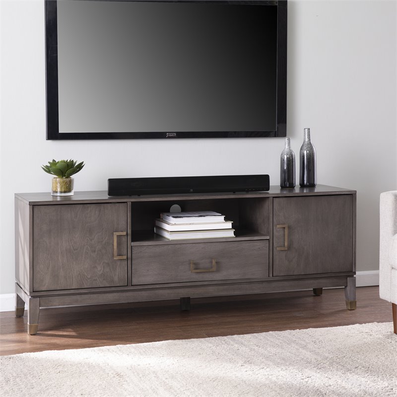 Maklaine Transitional Wood TV Stand with Storage in Gray Washed
