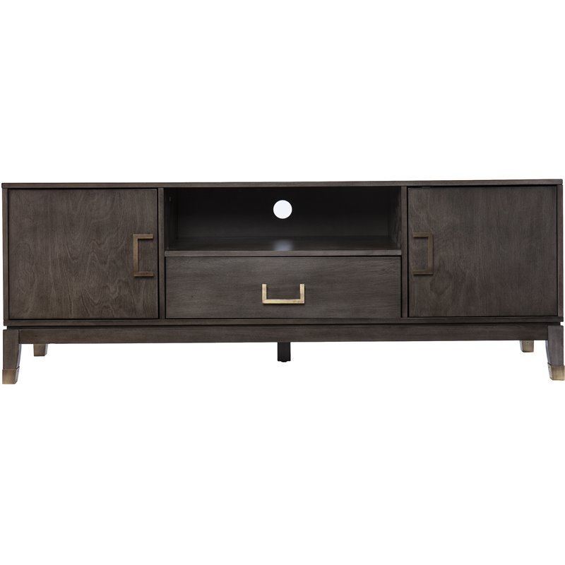 Maklaine Transitional Wood TV Stand with Storage in Gray Washed