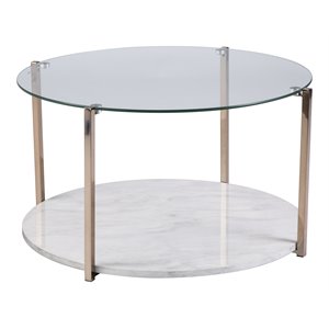 Maklaine Transitional Round Tempered Glass Top Cocktail Table - Warm Gold