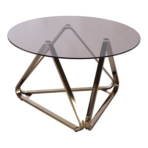 Maklaine Transitional Round Cocktail Table in Champagne with Smoked Glass
