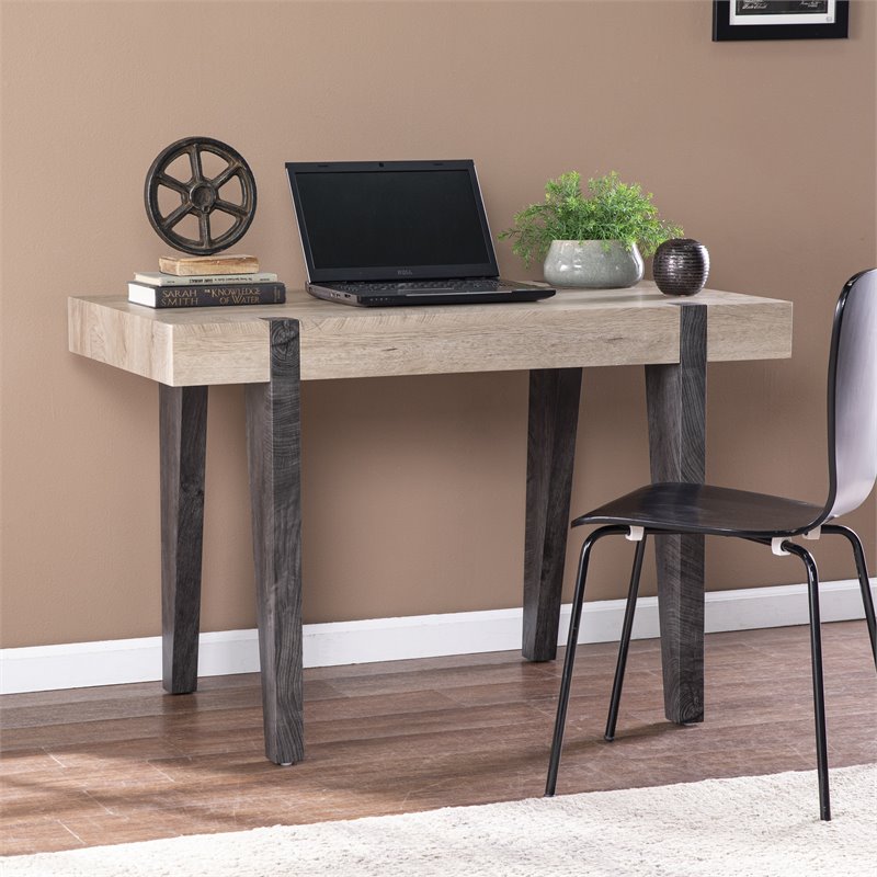 Maklaine Transitional Engineered Wood Multipurpose Desk in Natural / Black
