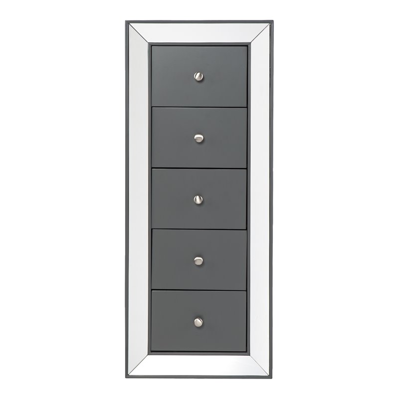 Maklaine Transitional 5 - Drawer Jewelry Armoire in Gray / Blue with Mirror