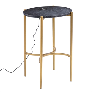 Maklaine Transitional End Table with Wireless Charging Station Gold - Black