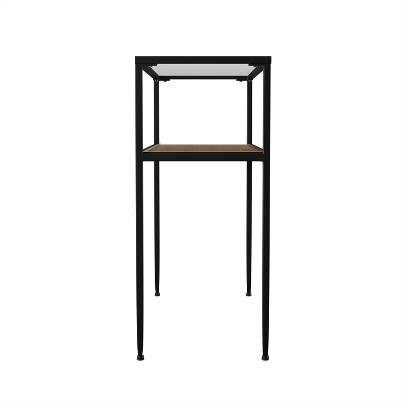 Maklaine Transitional Engineered Wood Console Table with Glass Top in Black