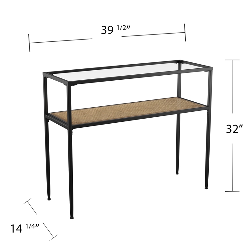 Maklaine Transitional Engineered Wood Console Table with Glass Top in Black