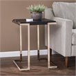 Maklaine Transitional Faux Shagreen Table Top End Table in Black - Champagne