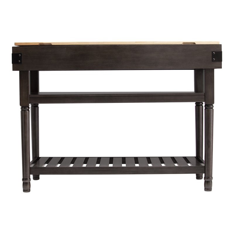 Maklaine Transitional Engineered Wood Kitchen Island in Smoked Ash / Natural