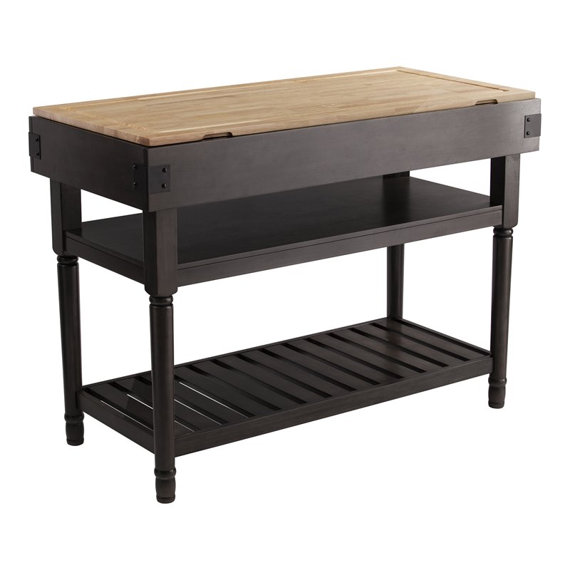 Maklaine Transitional Engineered Wood Kitchen Island in Smoked Ash / Natural
