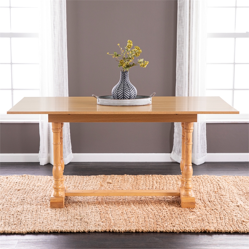 Maklaine Traditional Wood Convertible Dining Table in Natural Finish