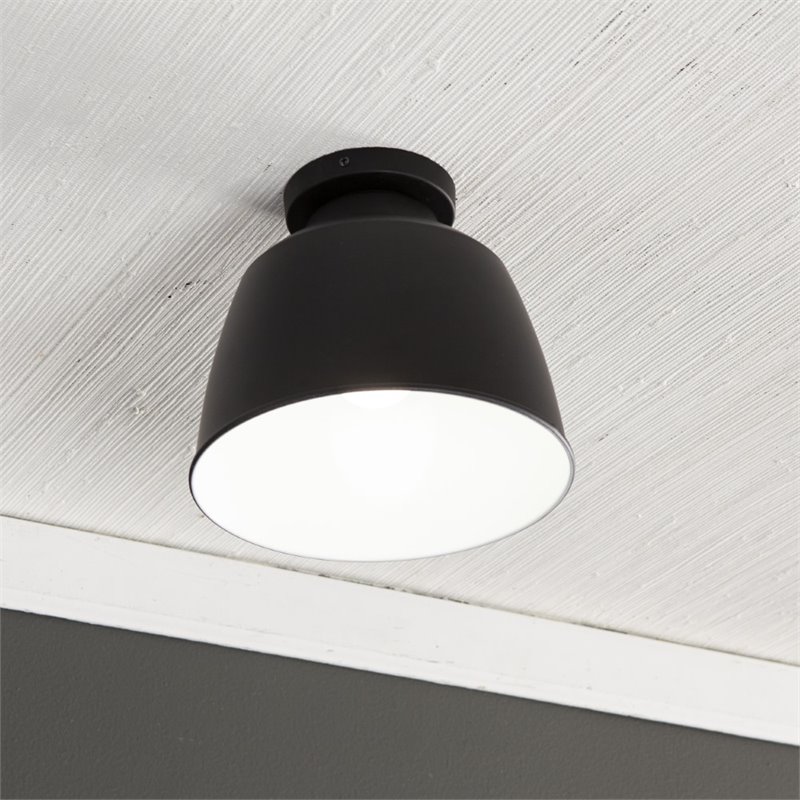 Maklaine Industrial Metal Dome Flush Mount Pendant Light in Black Finish