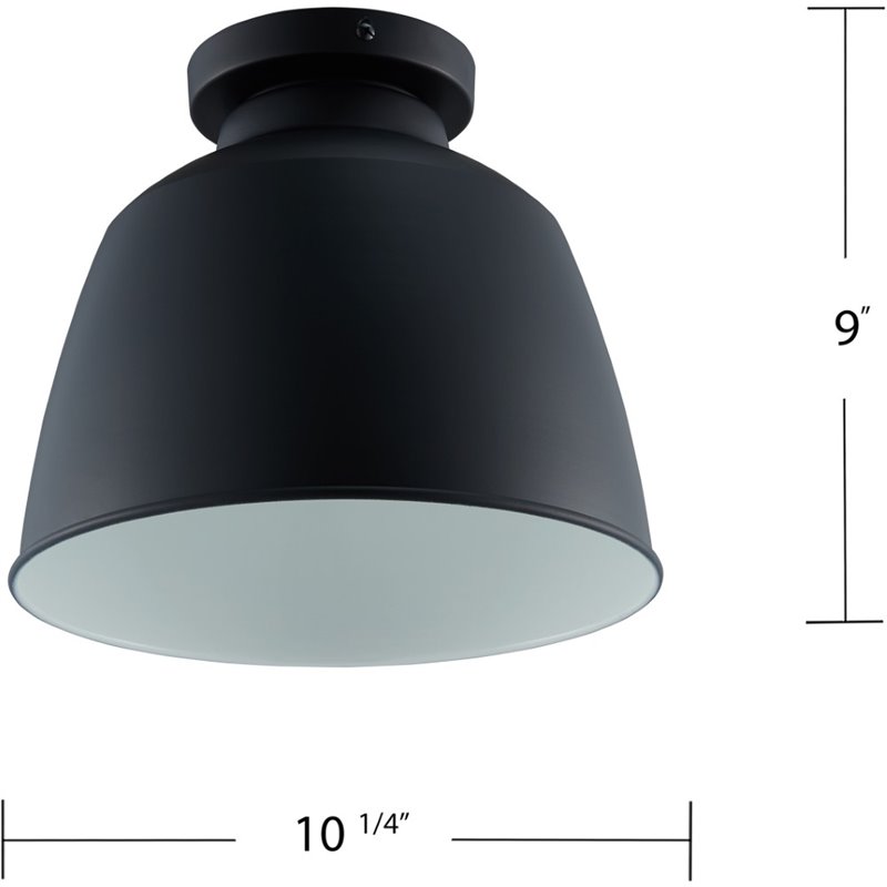 Maklaine Industrial Metal Dome Flush Mount Pendant Light in Black Finish