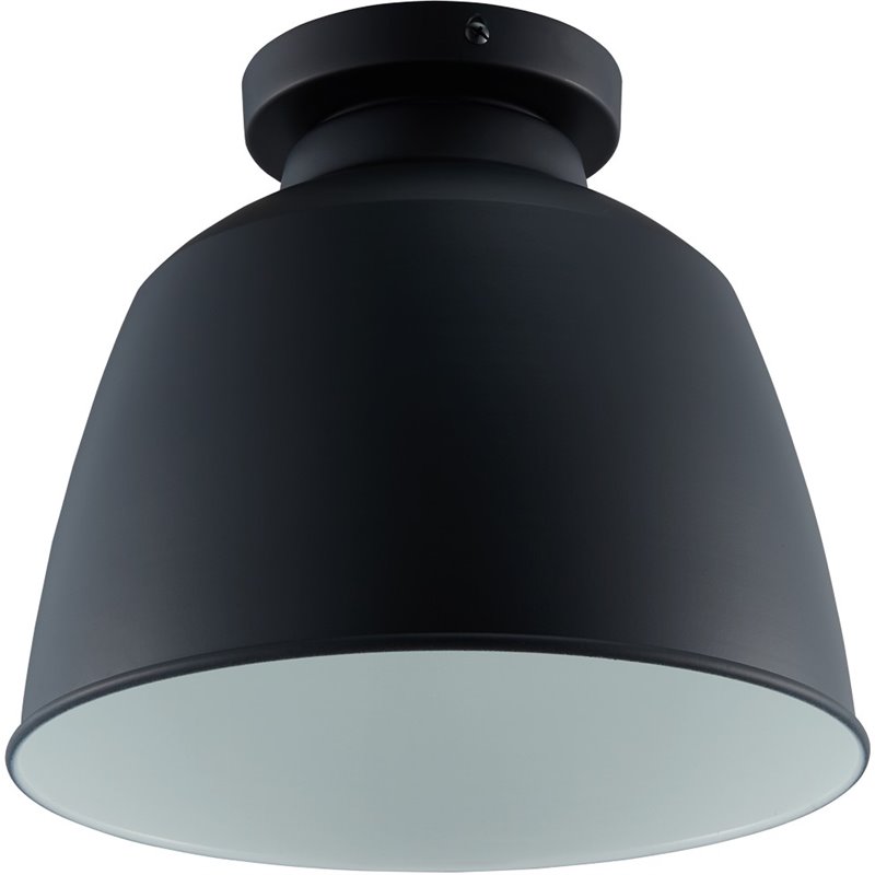 Maklaine Industrial Metal Dome Flush Mount Pendant Light in Black Finish