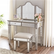 Maklaine Transitional 2 pieces Mirrored Vanity Set with Storage