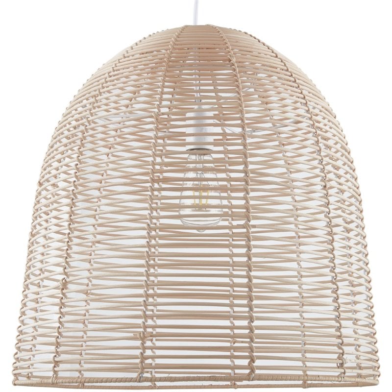 Maklaine Coastal Rattan Woven Fiber Cage Pendant Lamp in Natural Finish