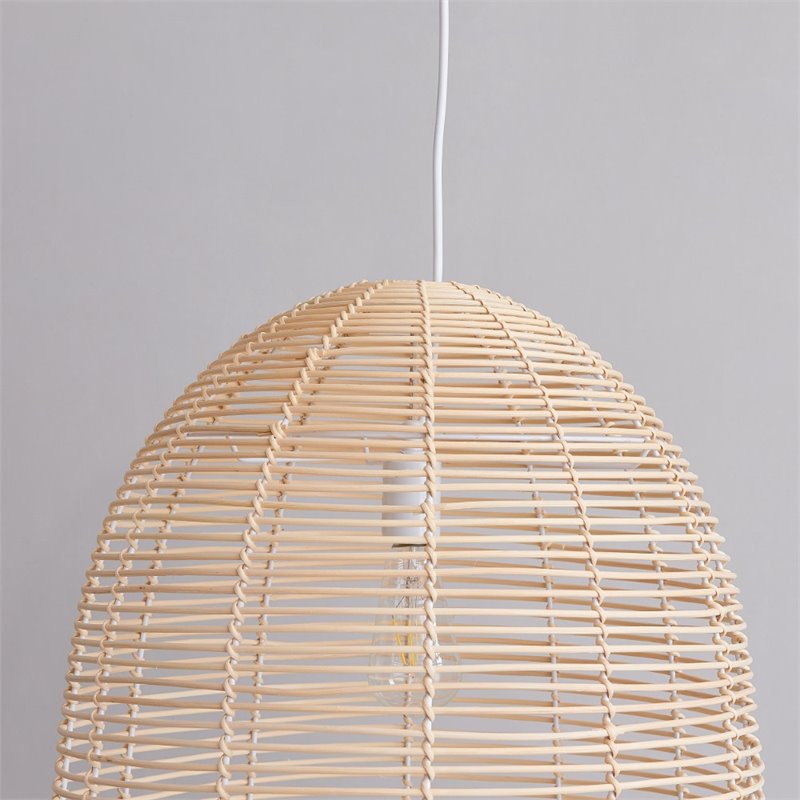 Maklaine Coastal Rattan Woven Fiber Cage Pendant Lamp in Natural Finish