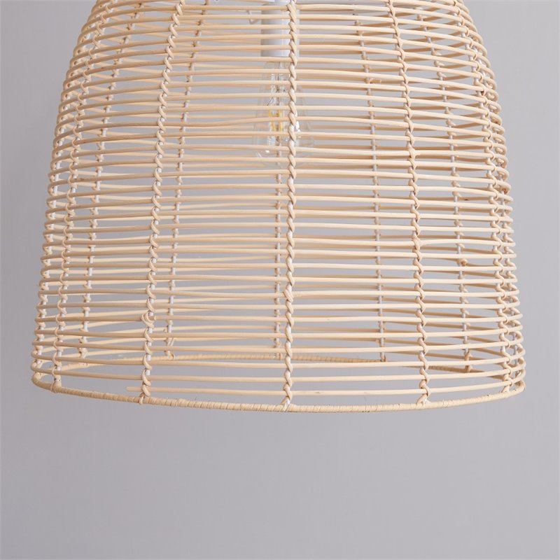 Maklaine Coastal Rattan Woven Fiber Cage Pendant Lamp in Natural Finish