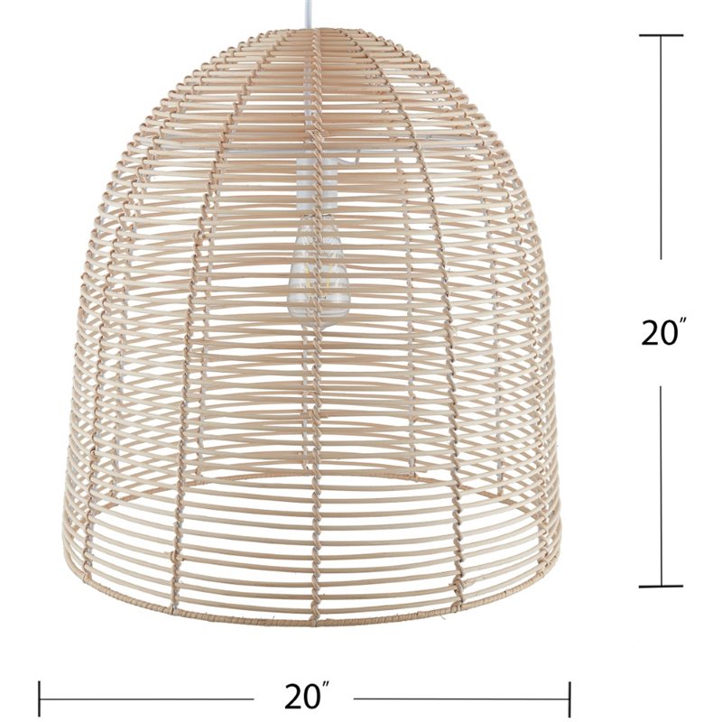 Maklaine Coastal Rattan Woven Fiber Cage Pendant Lamp in Natural Finish