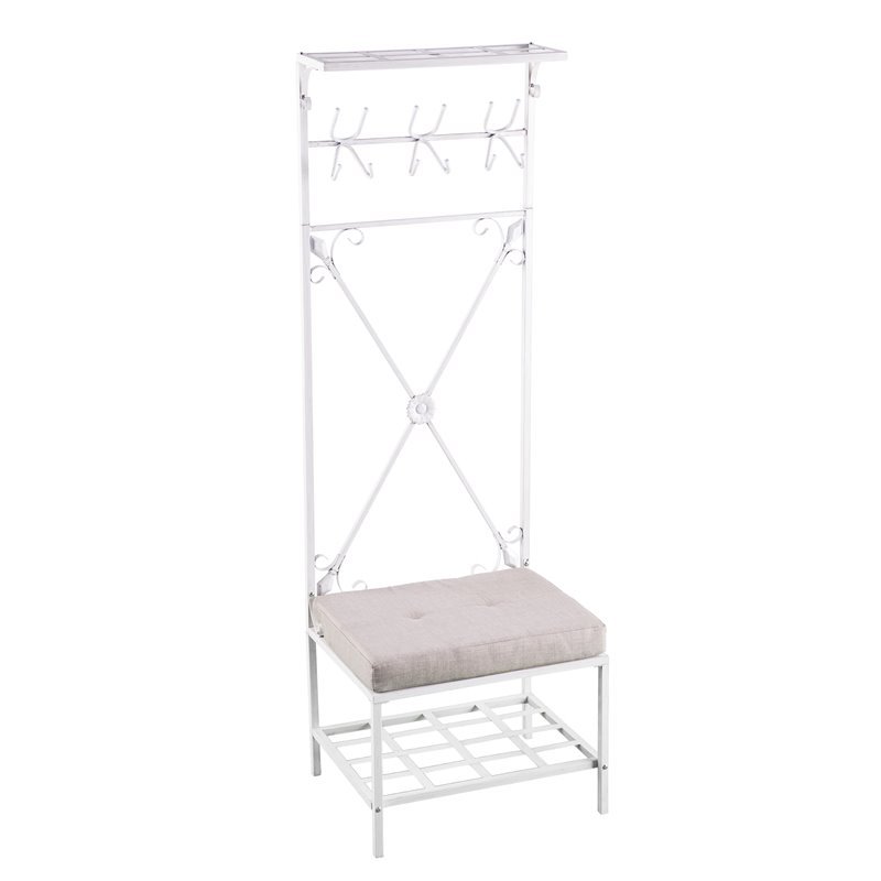 Maklaine Transitional Entryway Hall Tree in Distressed White
