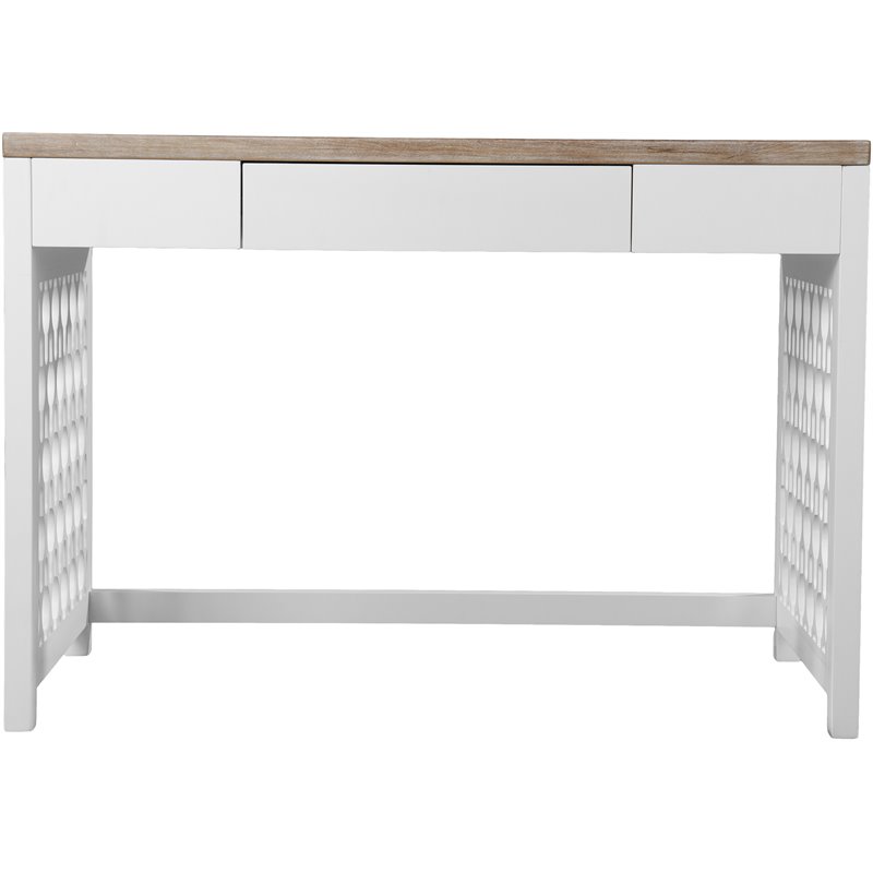 Maklaine Transitional Wood Writing Desk in Natural and White