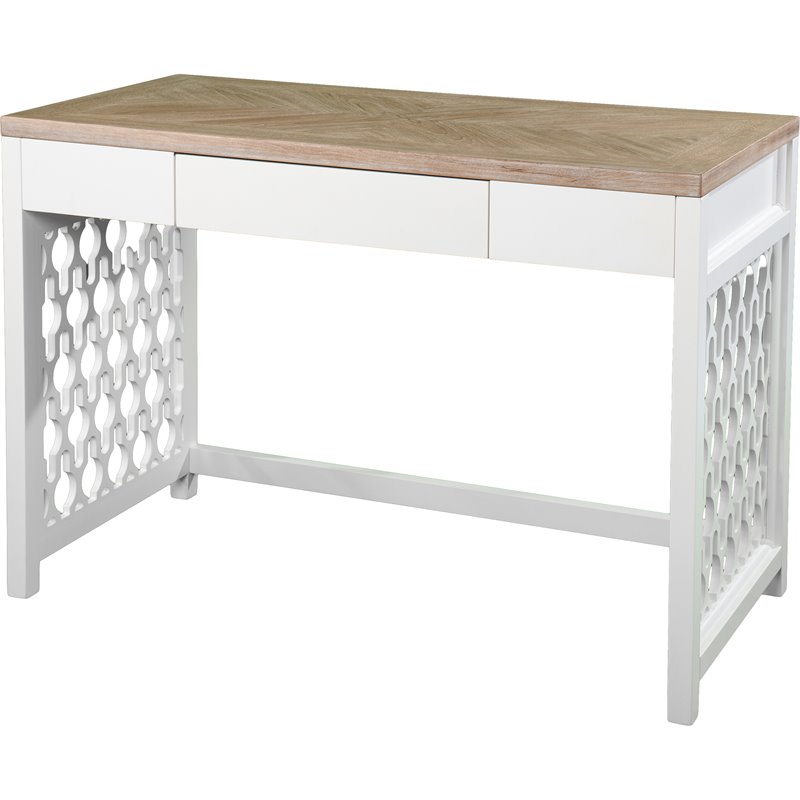 Maklaine Transitional Wood Writing Desk in Natural and White