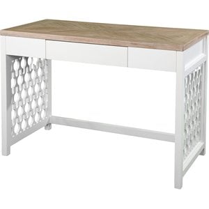 Maklaine Transitional Wood Writing Desk in Natural and White