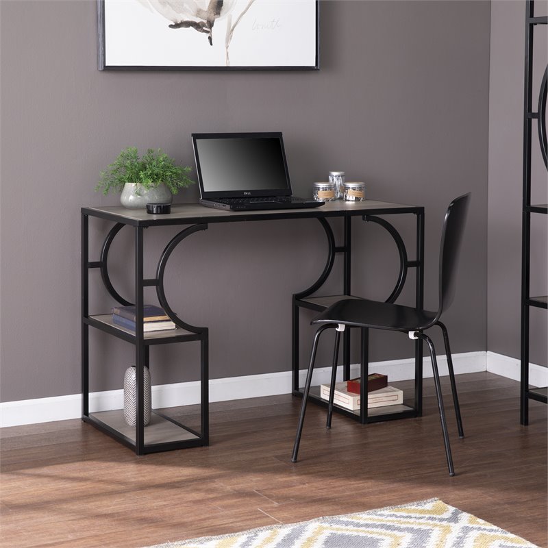 Maklaine Transitional Wood Writing Desk in Natural and Black