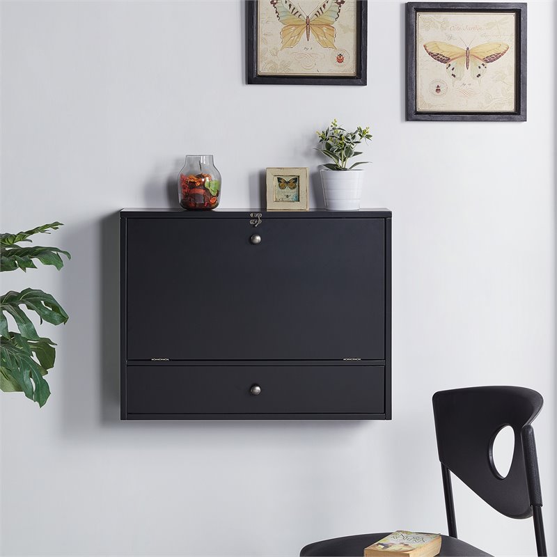 Maklaine Transitional Wood Wall Mounted Laptop Desk in Black