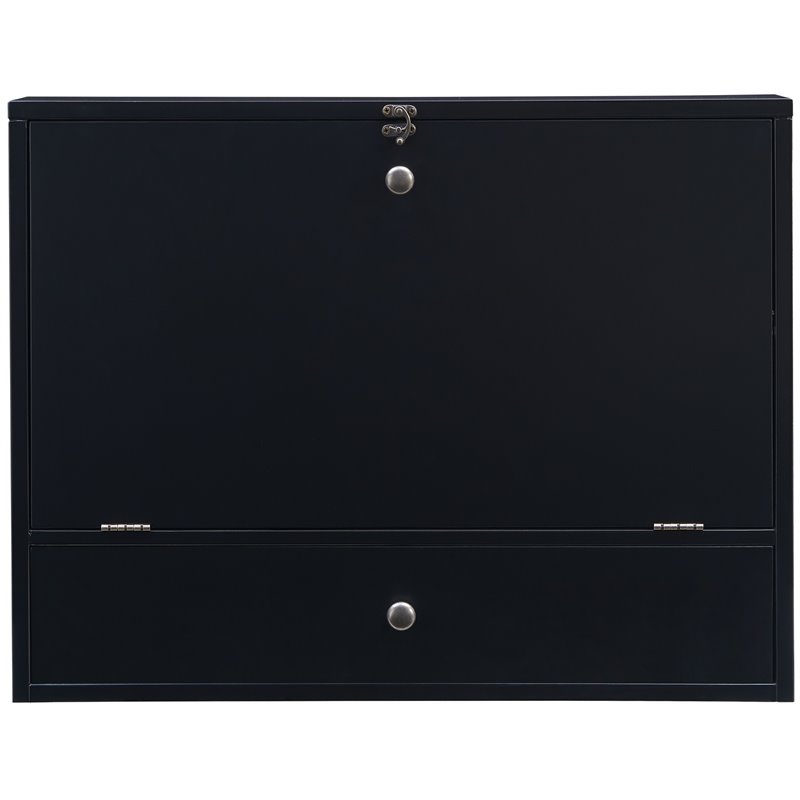 Maklaine Transitional Wood Wall Mounted Laptop Desk in Black