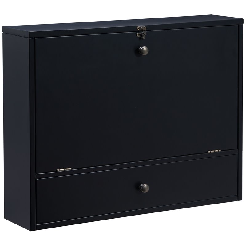 Maklaine Transitional Wood Wall Mounted Laptop Desk in Black