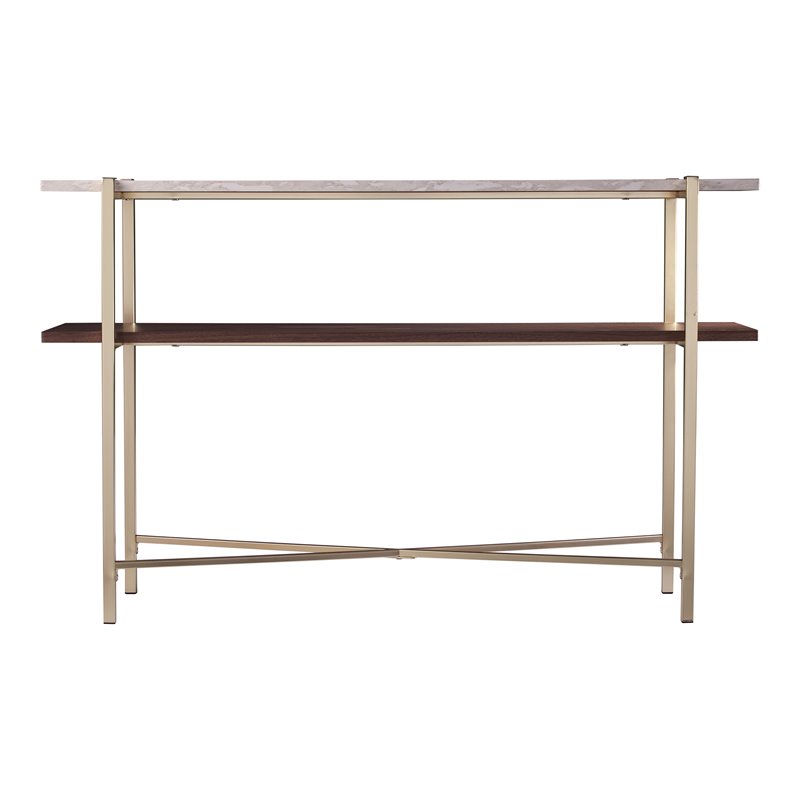 Maklaine Transitional Faux Marble Console Table with Storage
