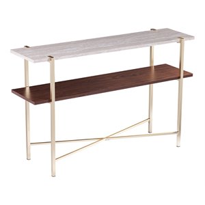 Maklaine Transitional Faux Marble Console Table with Storage
