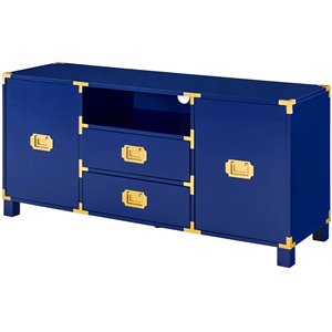 Maklaine Modern / Contemporary 52&quot TV Stand in Navy and Brass