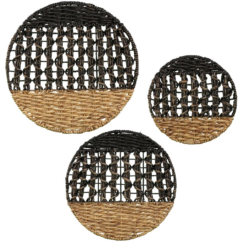 Maklaine Transitional 3 Piece Round Wall Panel Set in Natural