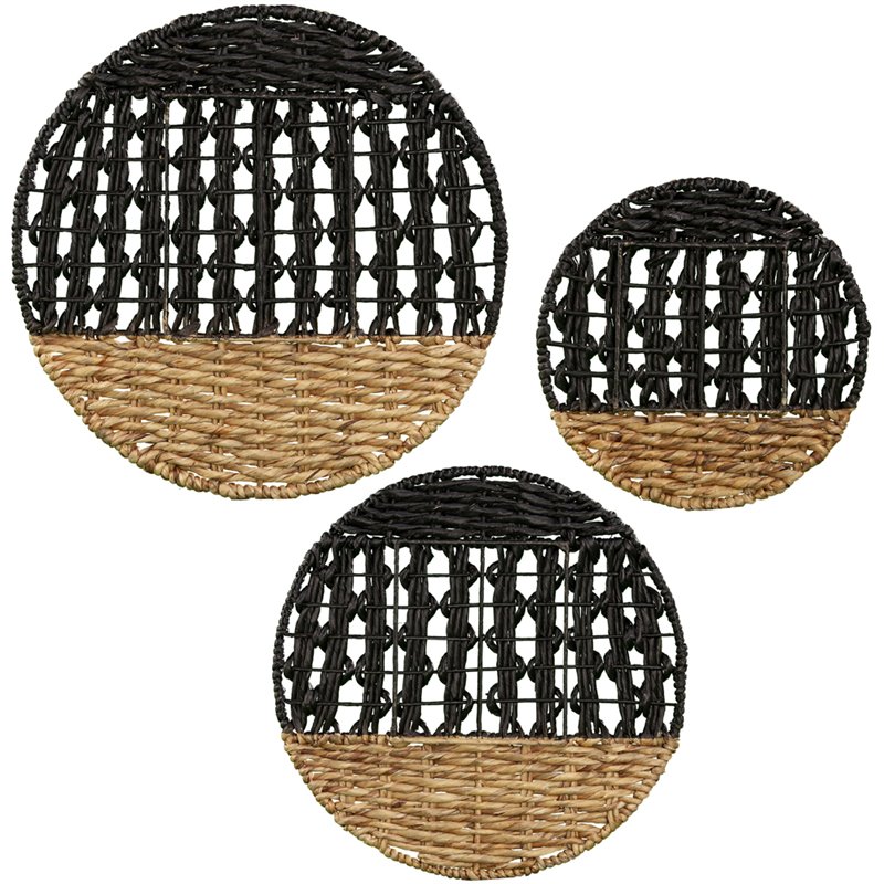 Maklaine Transitional 3 Piece Round Wall Panel Set in Natural