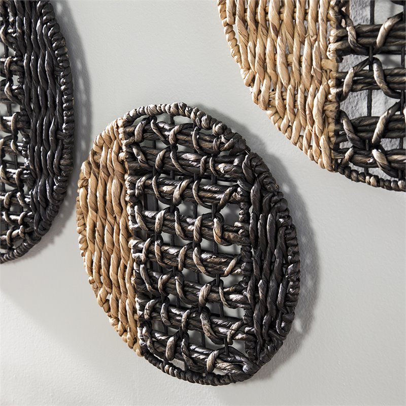 Maklaine Transitional 3 Piece Round Wall Panel Set in Natural